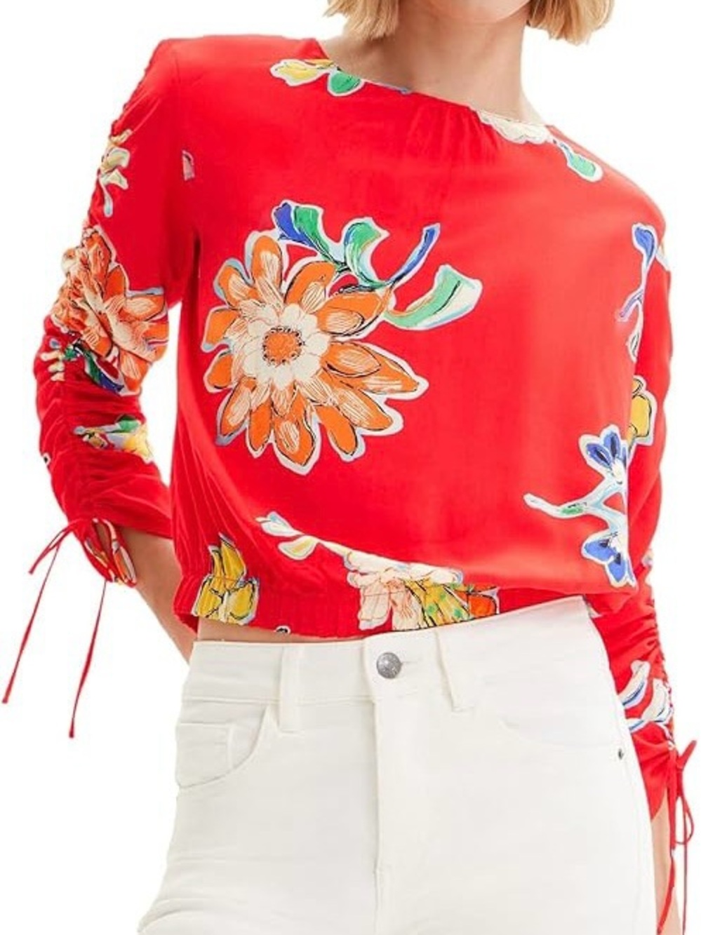 Desigual BLUS_LANDI Red Floral Women's Blouse Size: Large